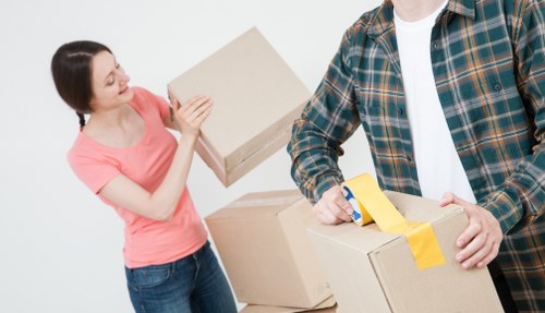 Domestic moving boxes inside a Bloomsbury apartment