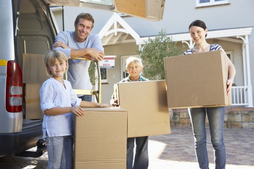 Packed moving boxes in a central London flat